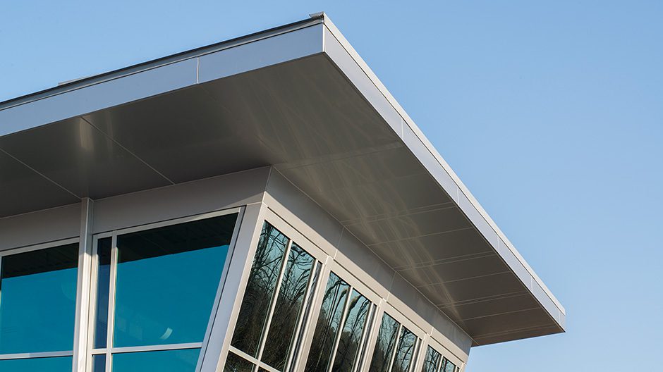 Closeup of Virginia Eye Institute roof clad with ALPOLIC MCM