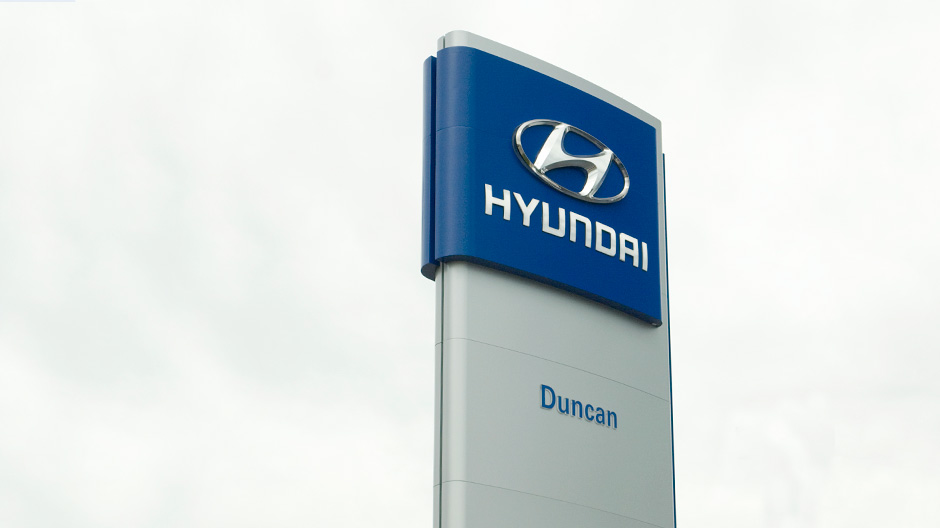 Hyundai sign clad with ALPOLIC MCM