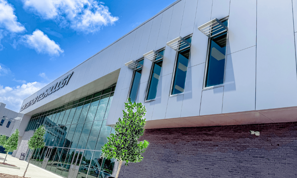 Pewter metallic ALPOLIC cladding exterior upper walls of building