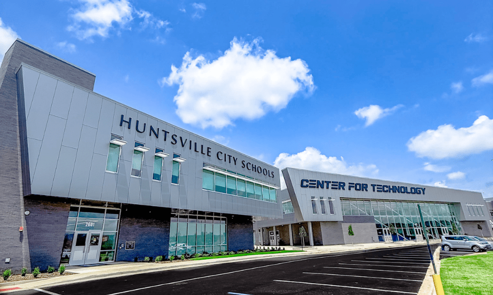 Pewter Metallic finish clads entrances of Alabama education center