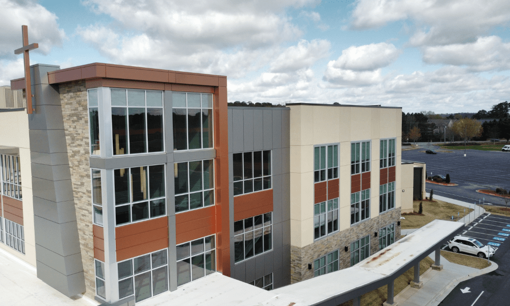 Elevated side view of First Redeemer Church