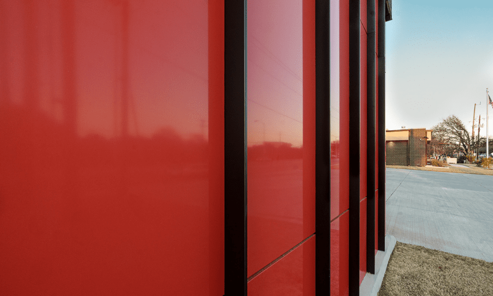 exterior wall of Plano Fire Station clad with ALPOLIC Red